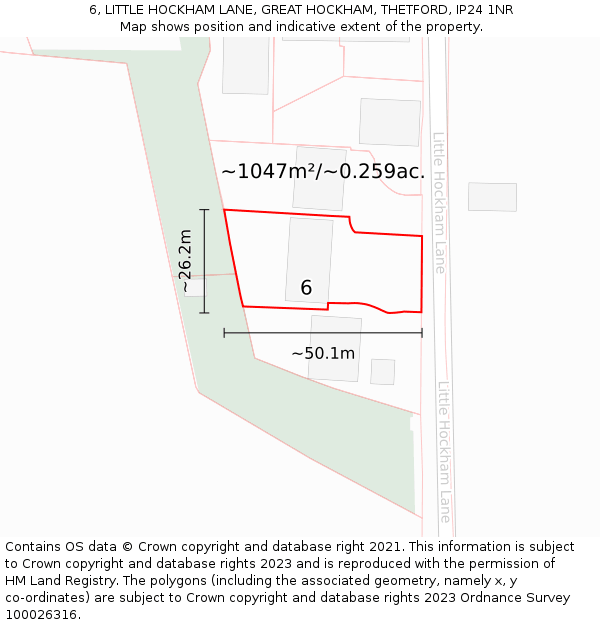 6, LITTLE HOCKHAM LANE, GREAT HOCKHAM, THETFORD, IP24 1NR: Plot and title map