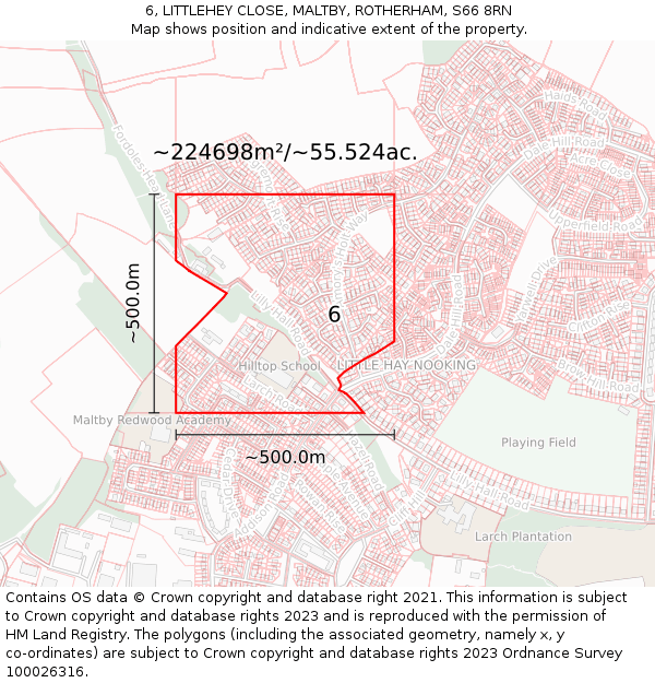 6, LITTLEHEY CLOSE, MALTBY, ROTHERHAM, S66 8RN: Plot and title map