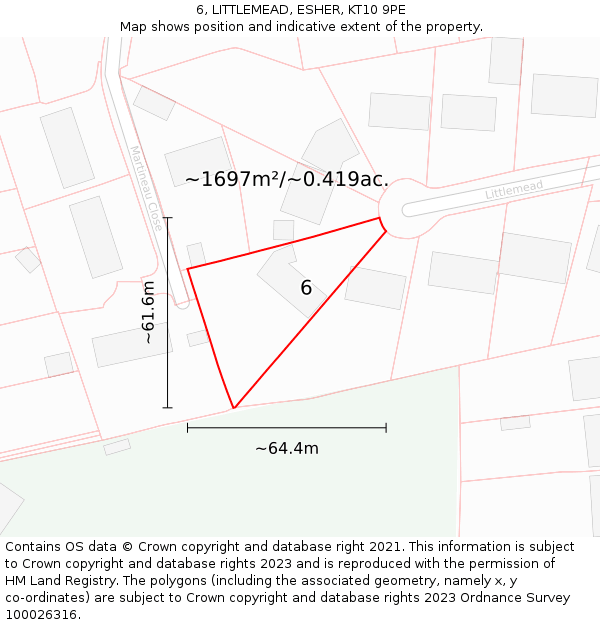 6, LITTLEMEAD, ESHER, KT10 9PE: Plot and title map