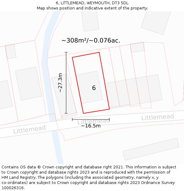 6, LITTLEMEAD, WEYMOUTH, DT3 5DL: Plot and title map