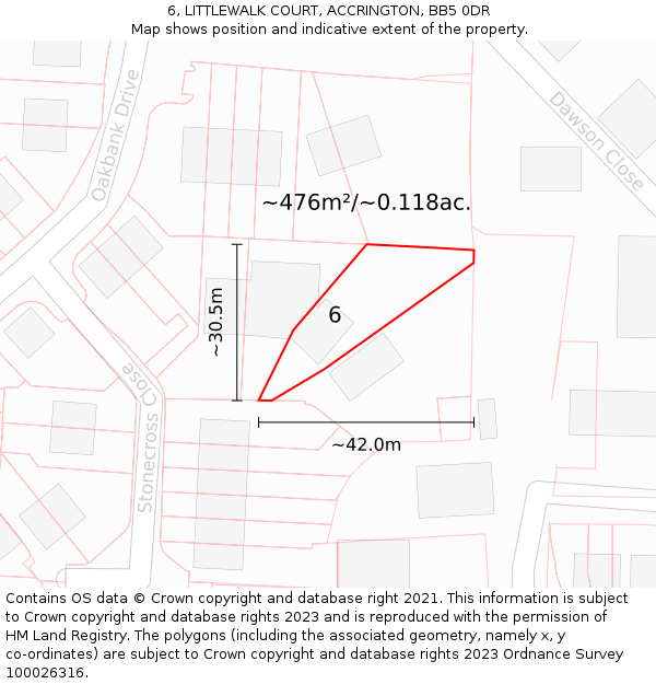 6, LITTLEWALK COURT, ACCRINGTON, BB5 0DR: Plot and title map