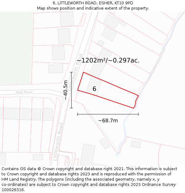 6, LITTLEWORTH ROAD, ESHER, KT10 9PD: Plot and title map