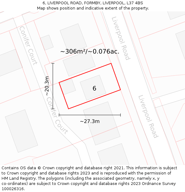 6, LIVERPOOL ROAD, FORMBY, LIVERPOOL, L37 4BS: Plot and title map