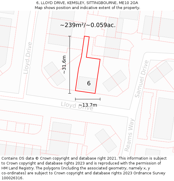 6, LLOYD DRIVE, KEMSLEY, SITTINGBOURNE, ME10 2GA: Plot and title map