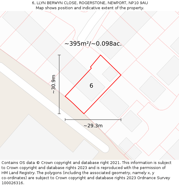 6, LLYN BERWYN CLOSE, ROGERSTONE, NEWPORT, NP10 9AU: Plot and title map