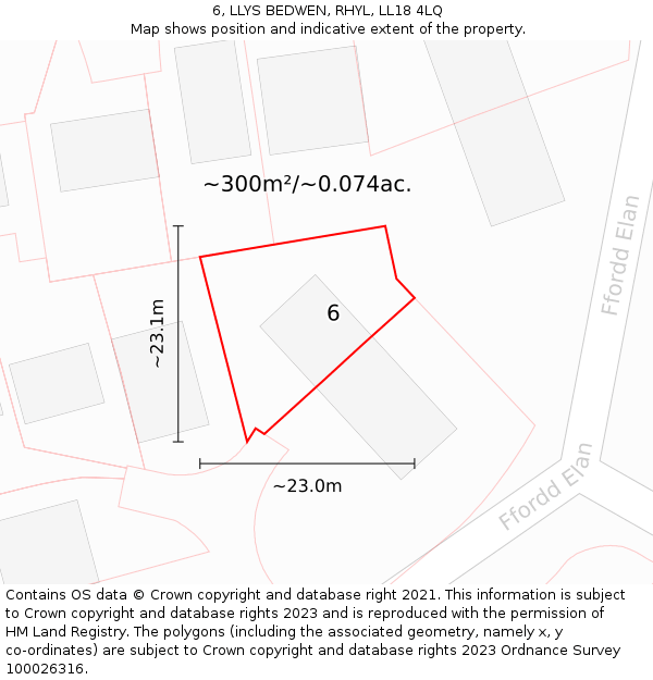 6, LLYS BEDWEN, RHYL, LL18 4LQ: Plot and title map