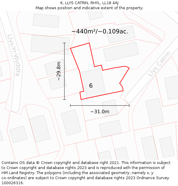 6, LLYS CATRIN, RHYL, LL18 4AJ: Plot and title map