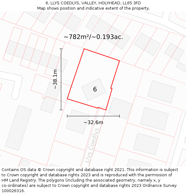 6, LLYS COEDLYS, VALLEY, HOLYHEAD, LL65 3FD: Plot and title map