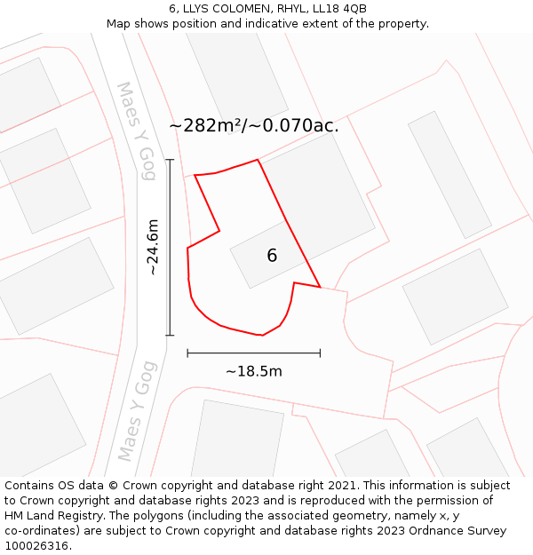 6, LLYS COLOMEN, RHYL, LL18 4QB: Plot and title map