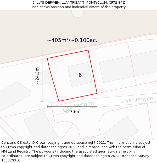 6, LLYS DERWEN, LLANTRISANT, PONTYCLUN, CF72 8PZ: Plot and title map