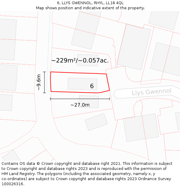 6, LLYS GWENNOL, RHYL, LL18 4QL: Plot and title map