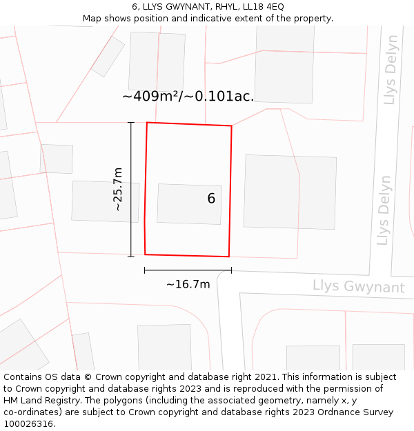 6, LLYS GWYNANT, RHYL, LL18 4EQ: Plot and title map