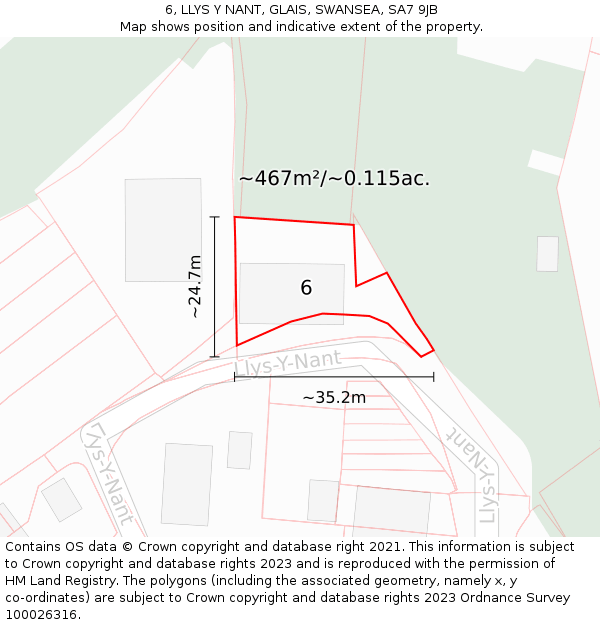 6, LLYS Y NANT, GLAIS, SWANSEA, SA7 9JB: Plot and title map