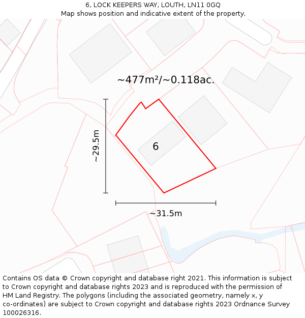 6, LOCK KEEPERS WAY, LOUTH, LN11 0GQ: Plot and title map