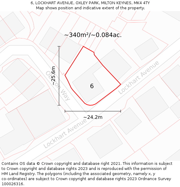 6, LOCKHART AVENUE, OXLEY PARK, MILTON KEYNES, MK4 4TY: Plot and title map