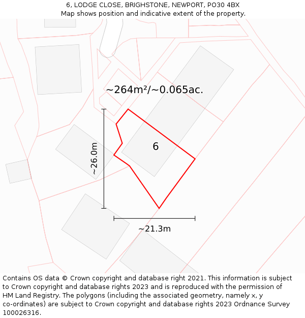 6, LODGE CLOSE, BRIGHSTONE, NEWPORT, PO30 4BX: Plot and title map