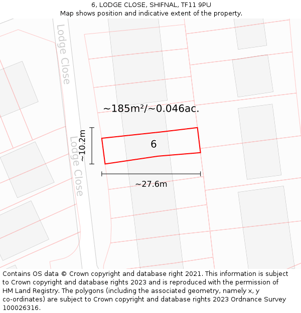 6, LODGE CLOSE, SHIFNAL, TF11 9PU: Plot and title map