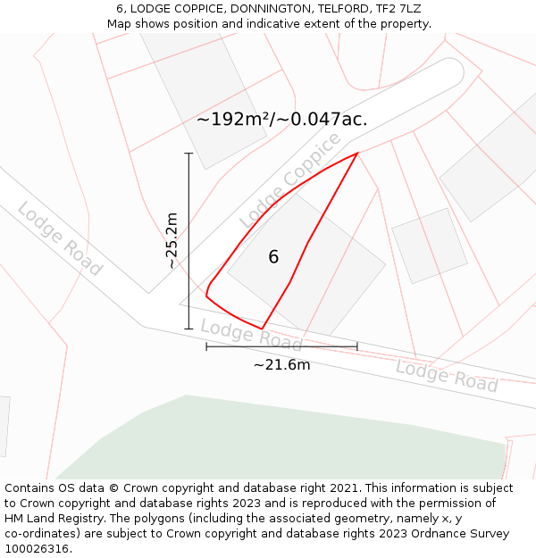 6, LODGE COPPICE, DONNINGTON, TELFORD, TF2 7LZ: Plot and title map