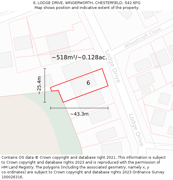 6, LODGE DRIVE, WINGERWORTH, CHESTERFIELD, S42 6PG: Plot and title map