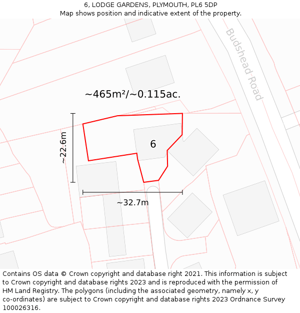 6, LODGE GARDENS, PLYMOUTH, PL6 5DP: Plot and title map