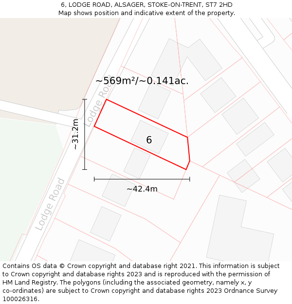 6, LODGE ROAD, ALSAGER, STOKE-ON-TRENT, ST7 2HD: Plot and title map