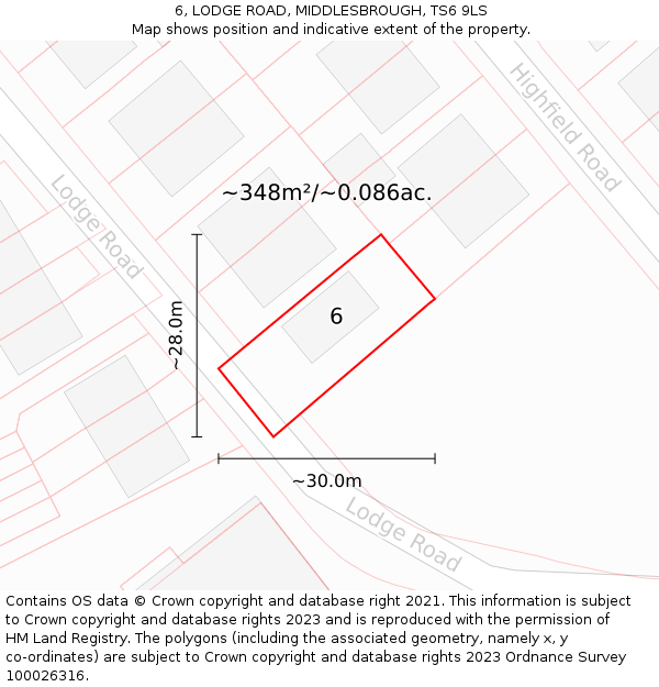 6, LODGE ROAD, MIDDLESBROUGH, TS6 9LS: Plot and title map