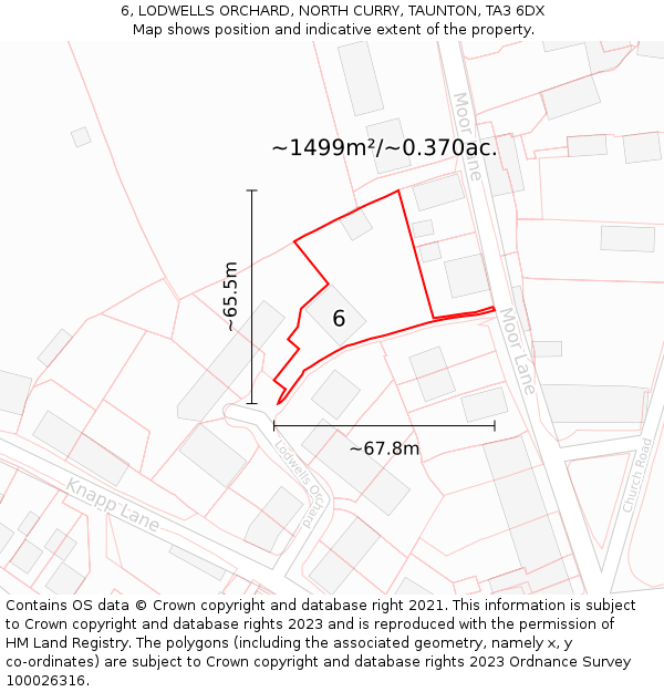 6, LODWELLS ORCHARD, NORTH CURRY, TAUNTON, TA3 6DX: Plot and title map