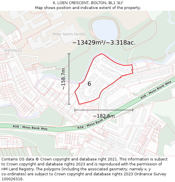 6, LOEN CRESCENT, BOLTON, BL1 3LY: Plot and title map