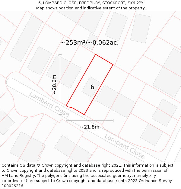 6, LOMBARD CLOSE, BREDBURY, STOCKPORT, SK6 2PY: Plot and title map