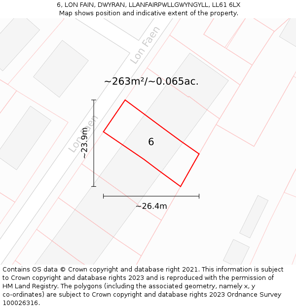 6, LON FAIN, DWYRAN, LLANFAIRPWLLGWYNGYLL, LL61 6LX: Plot and title map