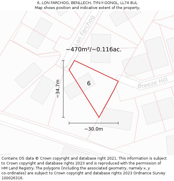 6, LON FARCHOG, BENLLECH, TYN-Y-GONGL, LL74 8UL: Plot and title map