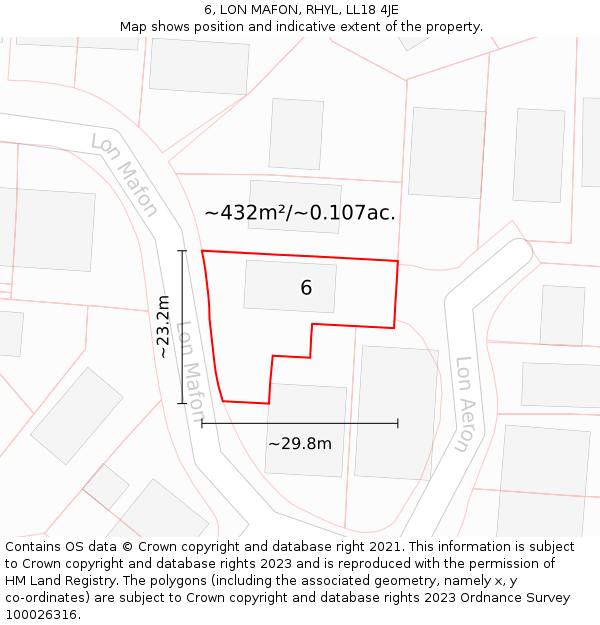 6, LON MAFON, RHYL, LL18 4JE: Plot and title map