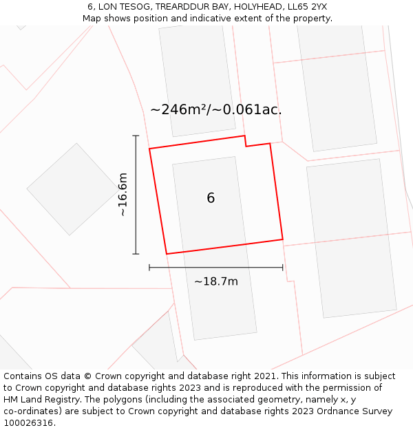 6, LON TESOG, TREARDDUR BAY, HOLYHEAD, LL65 2YX: Plot and title map