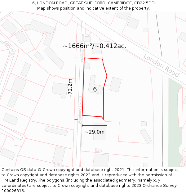 6, LONDON ROAD, GREAT SHELFORD, CAMBRIDGE, CB22 5DD: Plot and title map