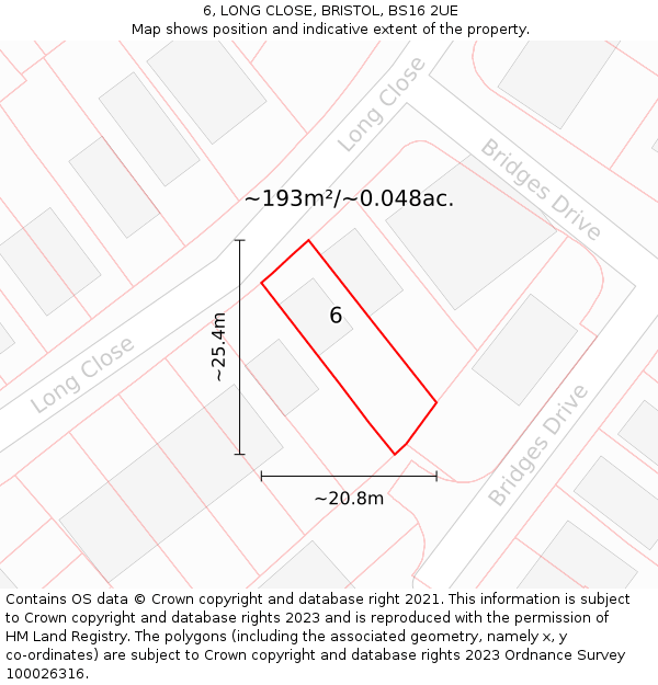 6, LONG CLOSE, BRISTOL, BS16 2UE: Plot and title map