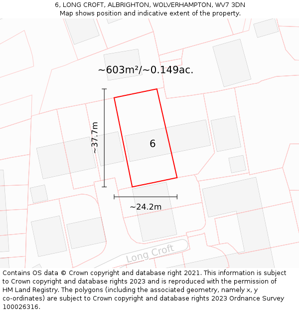 6, LONG CROFT, ALBRIGHTON, WOLVERHAMPTON, WV7 3DN: Plot and title map