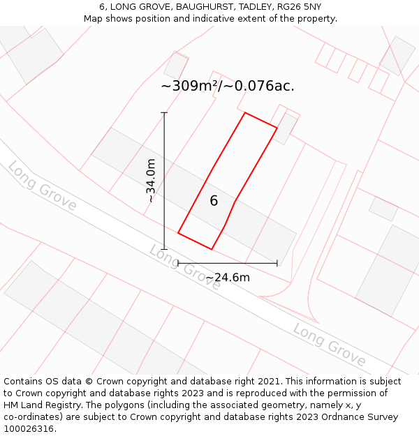 6, LONG GROVE, BAUGHURST, TADLEY, RG26 5NY: Plot and title map
