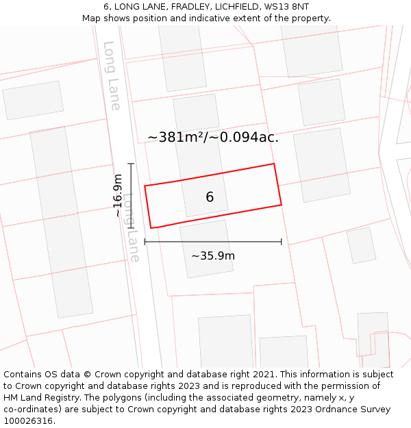 6, LONG LANE, FRADLEY, LICHFIELD, WS13 8NT: Plot and title map