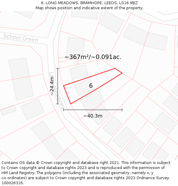 6, LONG MEADOWS, BRAMHOPE, LEEDS, LS16 9BZ: Plot and title map