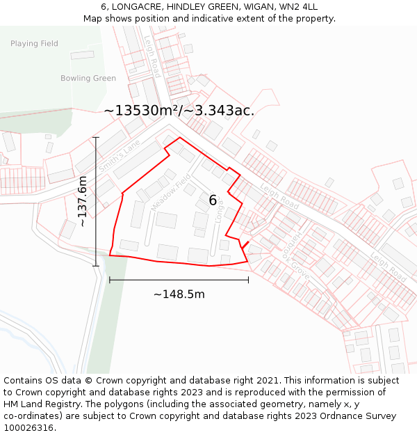 6, LONGACRE, HINDLEY GREEN, WIGAN, WN2 4LL: Plot and title map