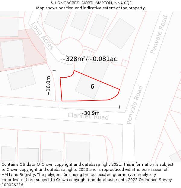 6, LONGACRES, NORTHAMPTON, NN4 0QF: Plot and title map