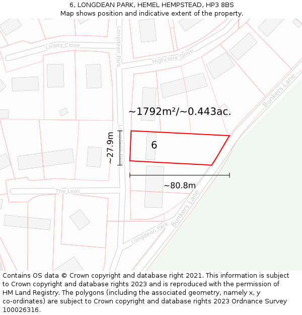 6, LONGDEAN PARK, HEMEL HEMPSTEAD, HP3 8BS: Plot and title map