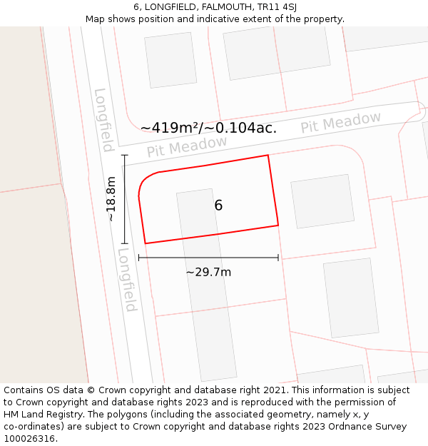 6, LONGFIELD, FALMOUTH, TR11 4SJ: Plot and title map