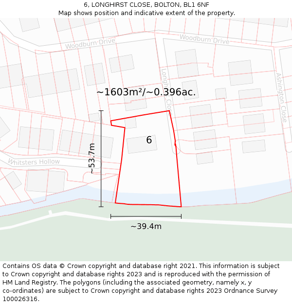 6, LONGHIRST CLOSE, BOLTON, BL1 6NF: Plot and title map