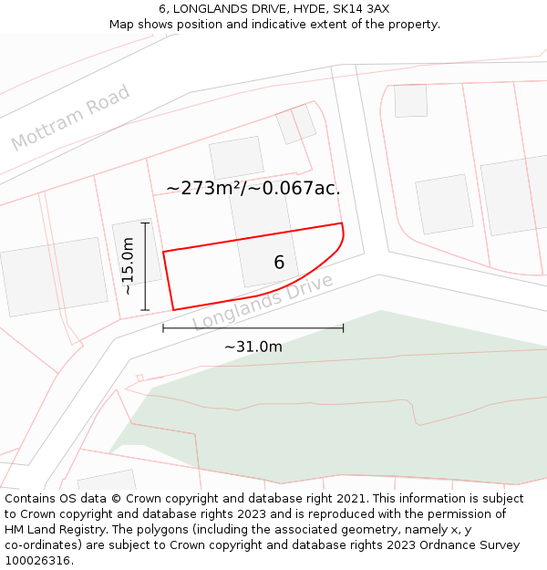 6, LONGLANDS DRIVE, HYDE, SK14 3AX: Plot and title map