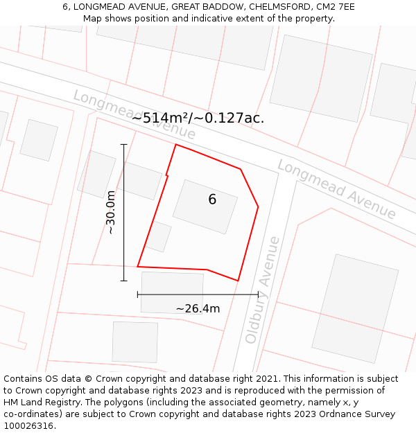 6, LONGMEAD AVENUE, GREAT BADDOW, CHELMSFORD, CM2 7EE: Plot and title map