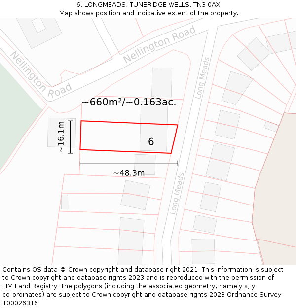 6, LONGMEADS, TUNBRIDGE WELLS, TN3 0AX: Plot and title map