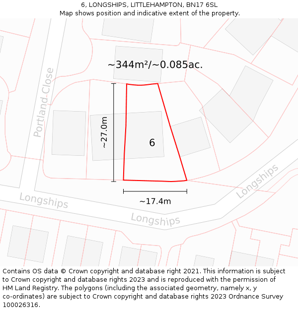 6, LONGSHIPS, LITTLEHAMPTON, BN17 6SL: Plot and title map