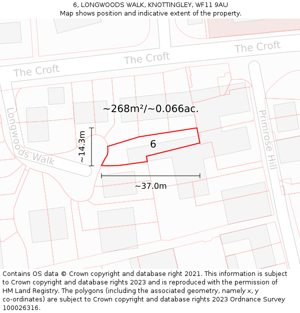 6, LONGWOODS WALK, KNOTTINGLEY, WF11 9AU: Plot and title map