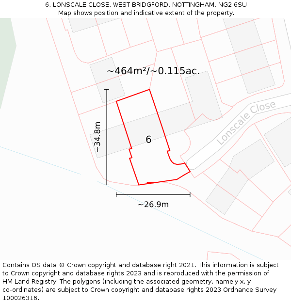 6, LONSCALE CLOSE, WEST BRIDGFORD, NOTTINGHAM, NG2 6SU: Plot and title map